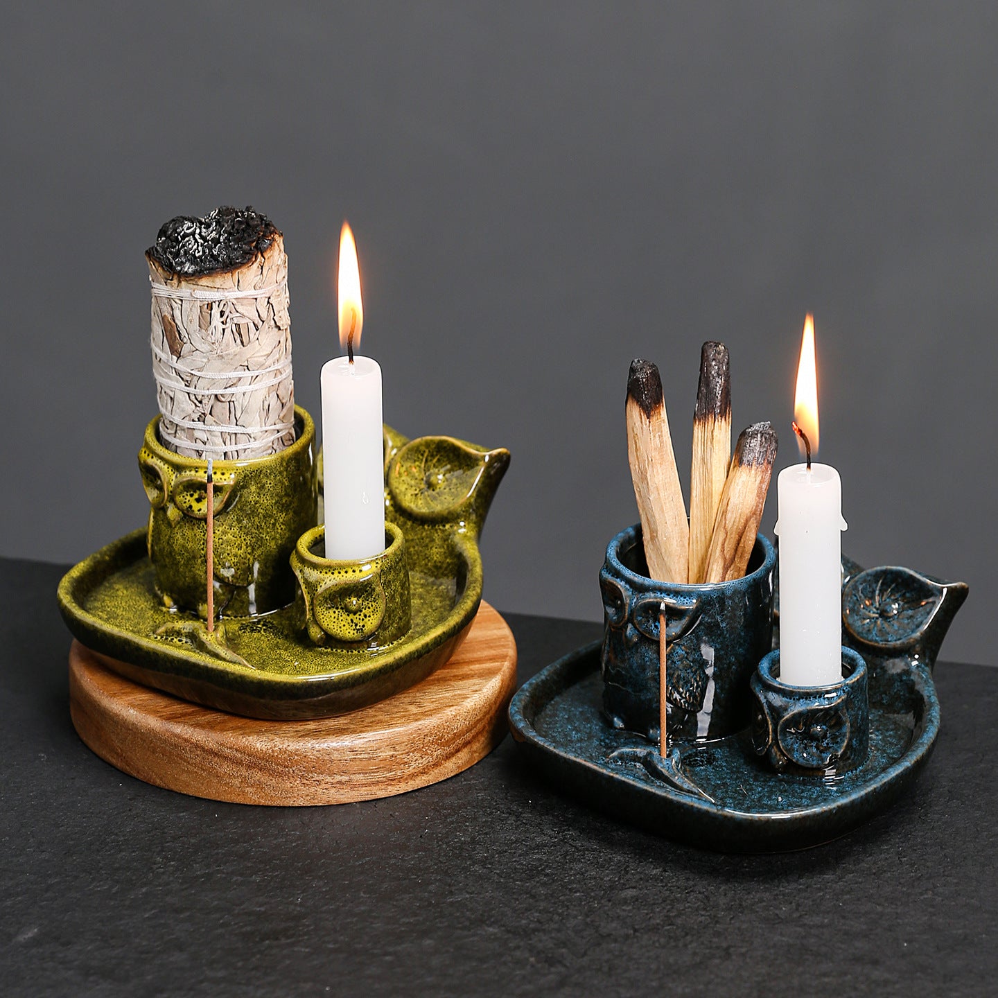 Kiln-Transformed Ceramic Candle Tray American Owl Sage Peruvian Sacred Wood Burning Stand Incense Holder Incense Seat