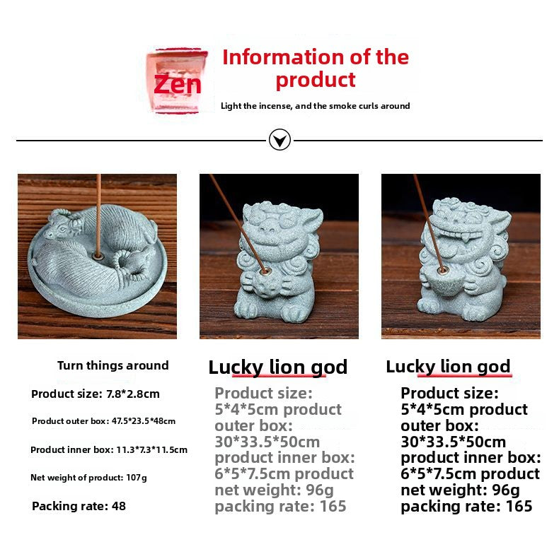 zensoullab Chinese Style Stone Lion Incense Holder Indoor Incense Stick Sandalwood Agarwood Small Incense Tray Creative Festive Tea Ceremony Desktop Ornament