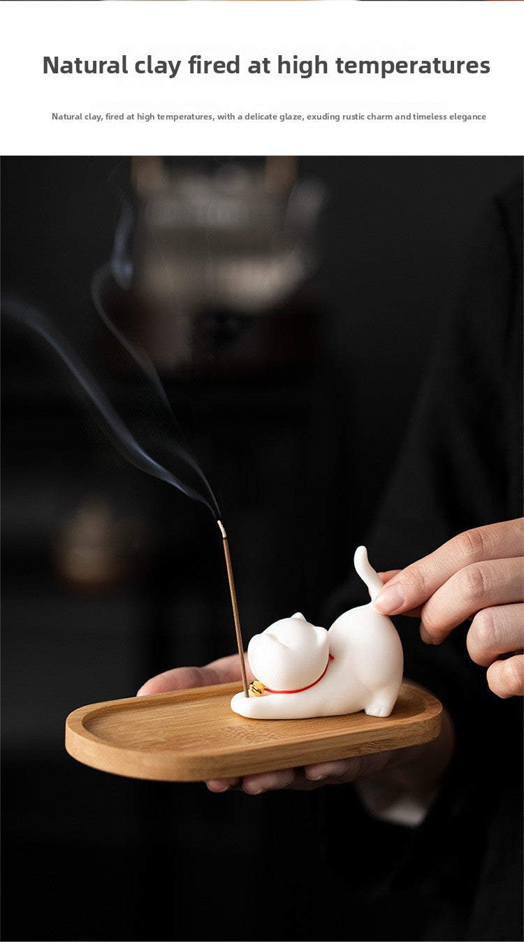 zensoullab Cute Forbidden City Kitten Ceramic Incense Holder Aromatherapy Burner Ornament Soft Healing Tea Table Tea Pet Indoor Incense Burner