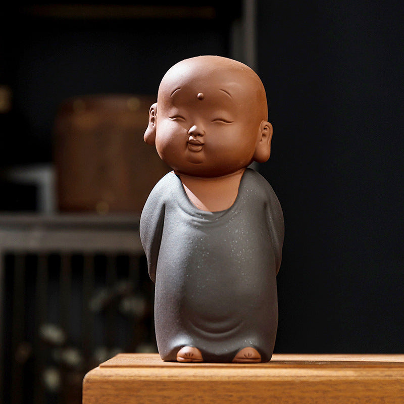 zensoullab Zen Purple Clay Little Monk Figure Creative Desktop Living Room New Chinese Style Study Entrance Tea Room Tea Pet Ceramic Ornament