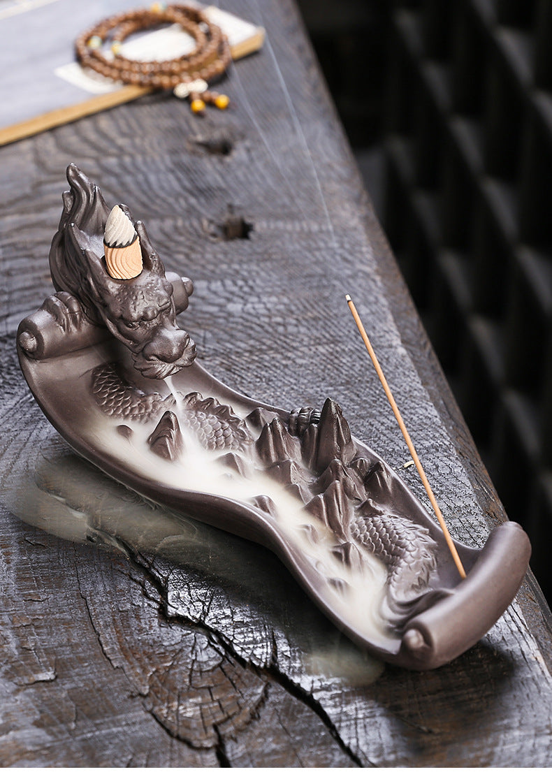 zensoullab Purple Clay Backflow Incense Burner Large Dragon Ornament Creative Chinese Dragon Mountain Water Backflow Incense Burner Ornament