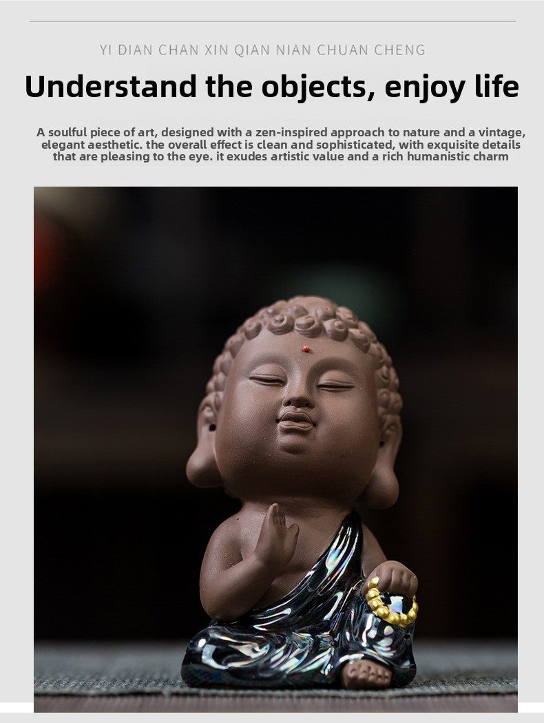 zensoullab Premium Ceramic Small Buddha Statue Home Decor Purple Clay Tathagata Tea Pet Tea Room Living Room Entrance Car Mounting Ornament