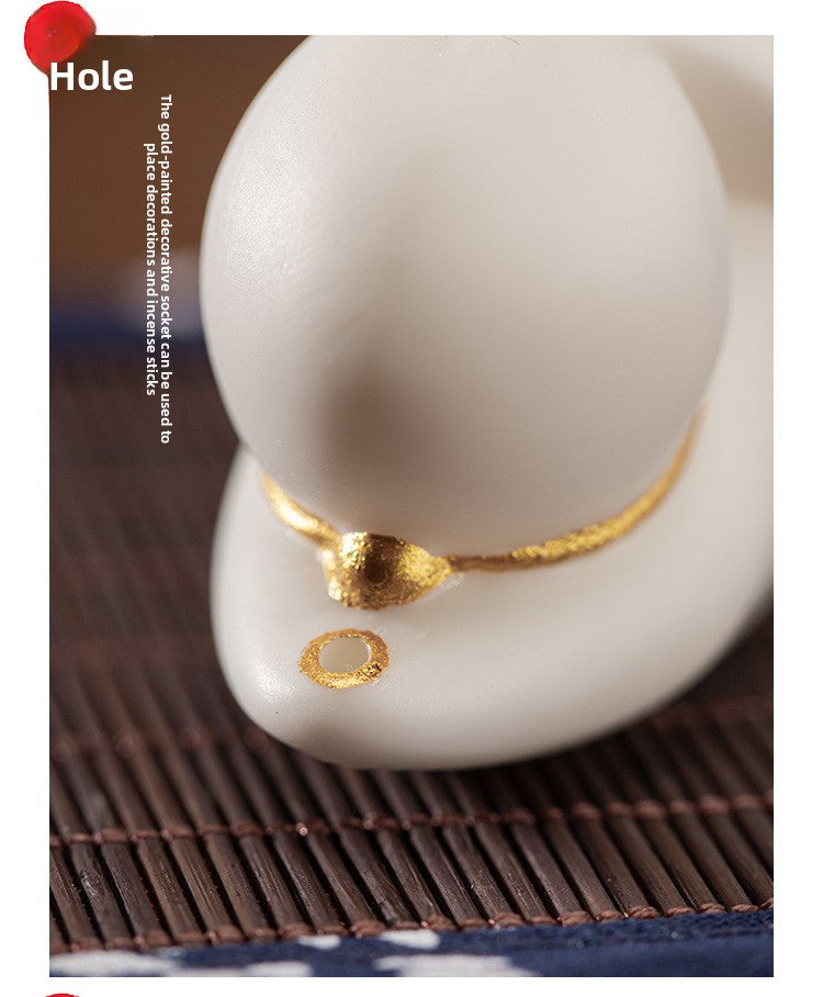 Zensoullab Creative Cute Little White Rabbit Ceramic Aromatherapy Stove Decoration Tea Ornaments Cover Living Room Home Incense Sandalwood Incense Stick Holder