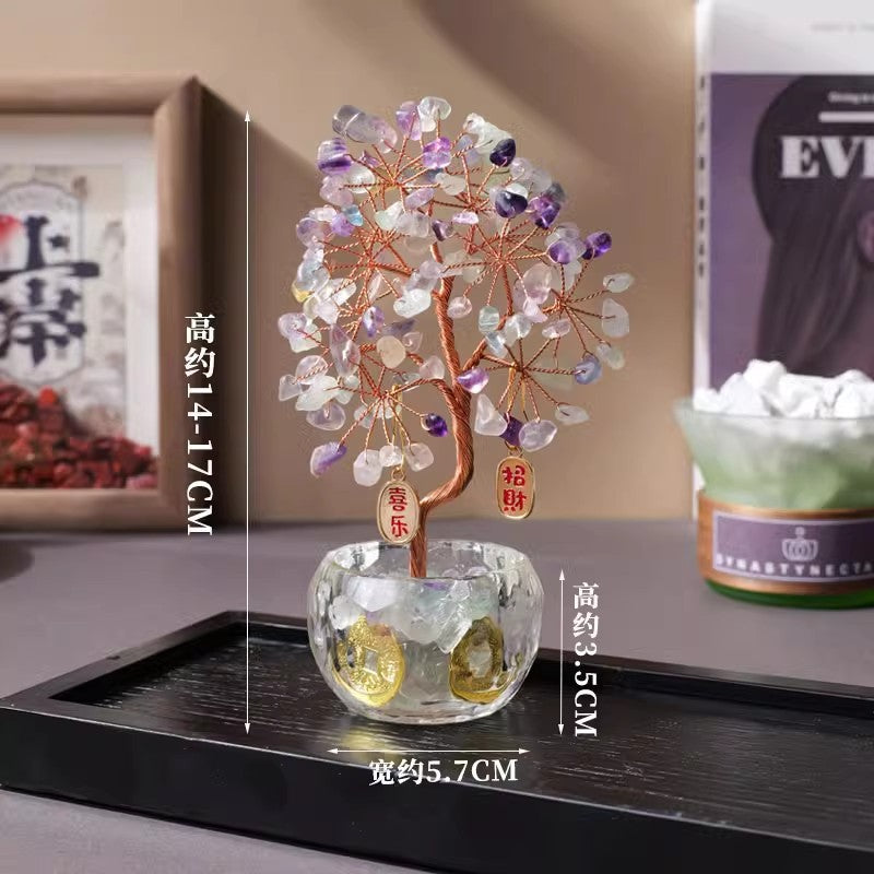 zensoullab Natural Yellow Crystal Money Tree Ornament Amethyst Wealth-Attracting Treasure Bowl Office Desk Decoration