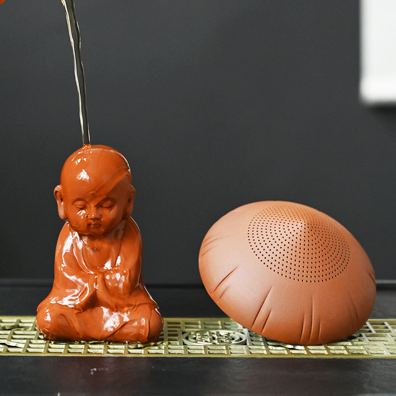 zensoullab Zen Purple Clay Little Monk Tea Pet Tea Leaf Filter Kung Fu Tea Set Accessories Creative Hat Tea Strainer Full Ceramic Tea Infuser