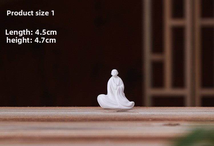 zensoullab Premium Handmade Ceramic Figure Bonsai Fish Tank Decoration White Porcelain Tathagata Little Monk Chinese Style Mini Small Ornament