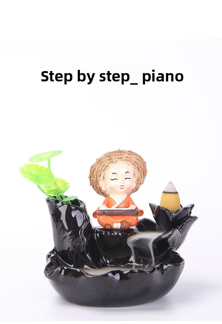 zensoullab Purple Clay Backflow Incense Burner Ceramic Creative Ornament Craft Incense Little Monk Viewing Smoke Mountain Water Flow