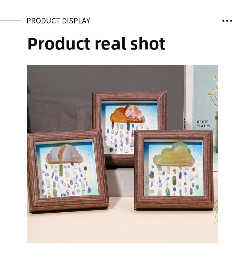 zensoullab Runyang Jewelry 4inch Natural Crystal Raw Stone Photo Frame Ornament Red Agate Fluorite Cloud Crushed Stone Painting Crystal Decoration