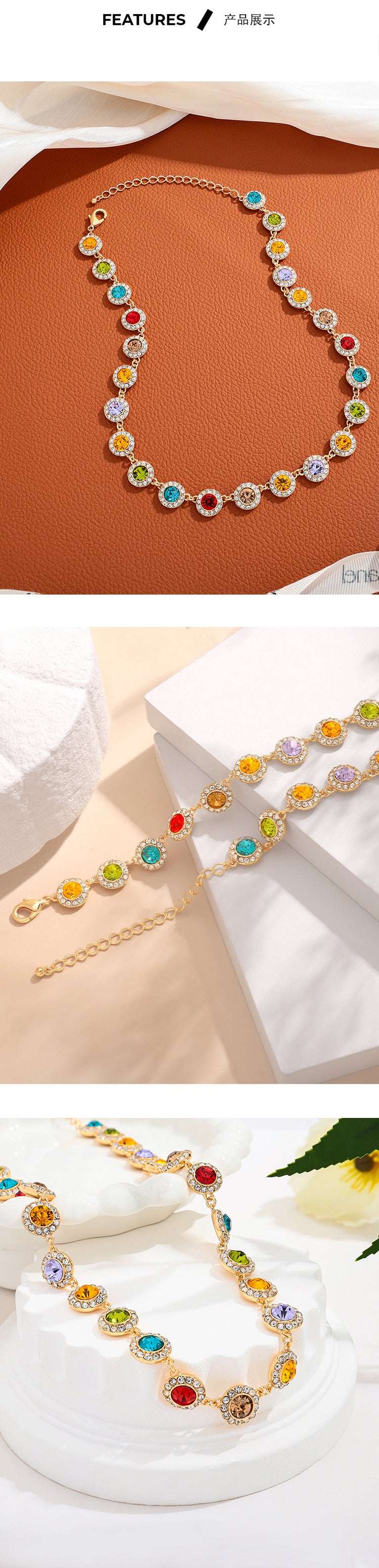 zensoullab Retro Colorful Dopamine Necklace Retro Fashion Necklace Elegant Fashion Collarbone Chain Jewelry