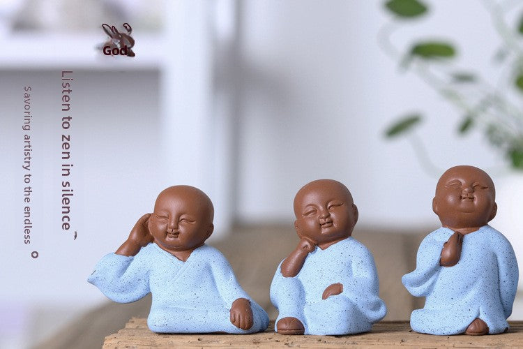 zensoullab Mini Cute Purple Clay Little Monk Tea Pet Ceramic Four Little Sha Mi Succulent Plant Decoration Creative Home Ornament