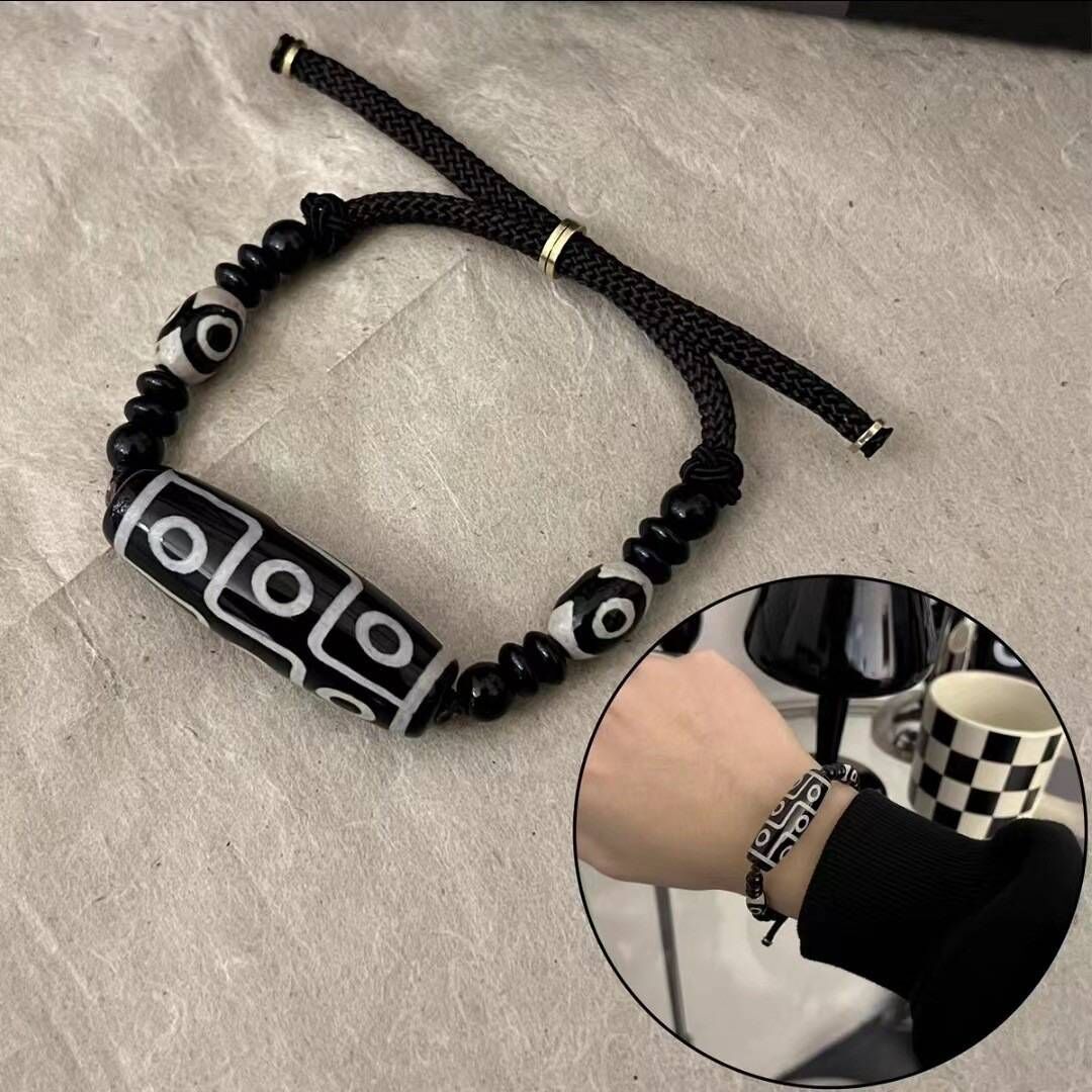 zensoullab New Chinese Style Nine-Eyed Dzi Bead Necklace for Men and Women Simple Versatile High-End Ethnic Style Niche Design Adjustable Necklace