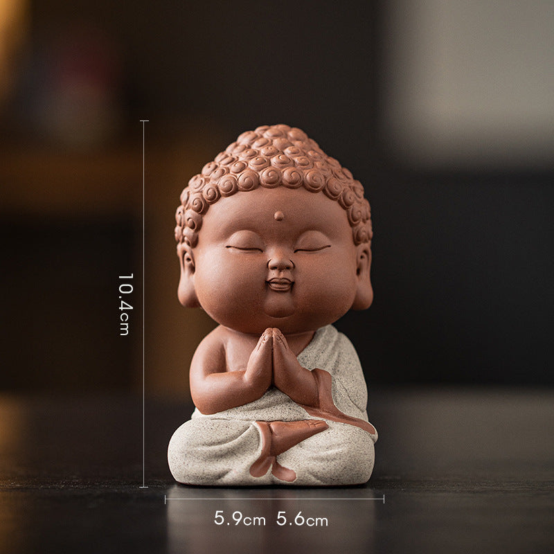 zensoullab Zen Purple Clay Small Buddha Figurine Cute Buddha Statue Chinese Style Home Tea Room Curio Shelf Tea Table Decoration