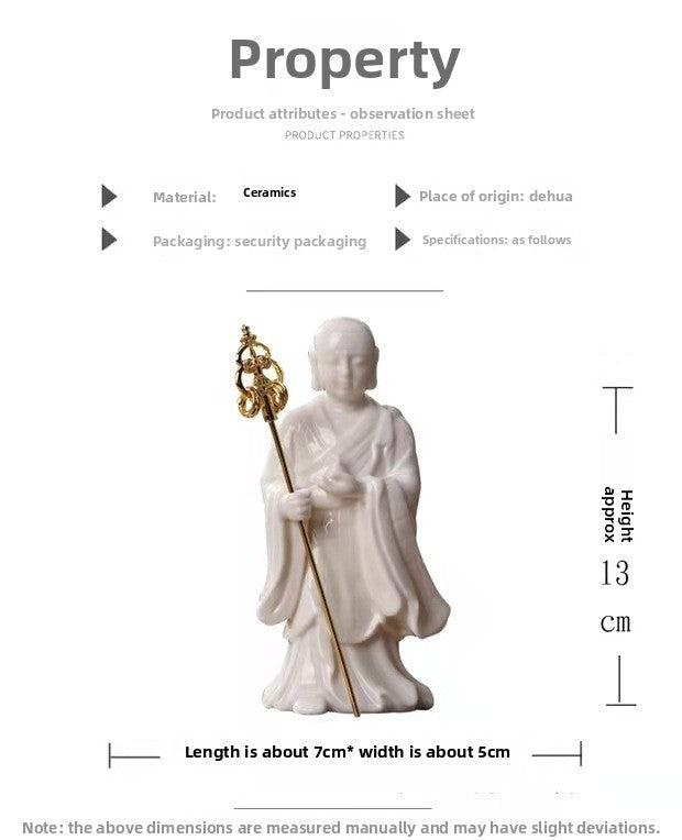 zensoullab Dehua White Porcelain Ksitigarbha Bodhisattva New Chinese Style Buddha Hall Entrance Ceramic Buddha Statue Craft Home Living Room Ornament