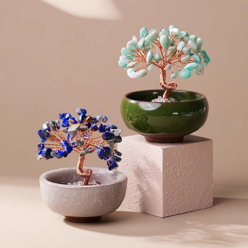 zensoullab Natural Yellow Crystal Money Tree Ornament Amethyst Wealth-Attracting Treasure Bowl Office Desk Decoration