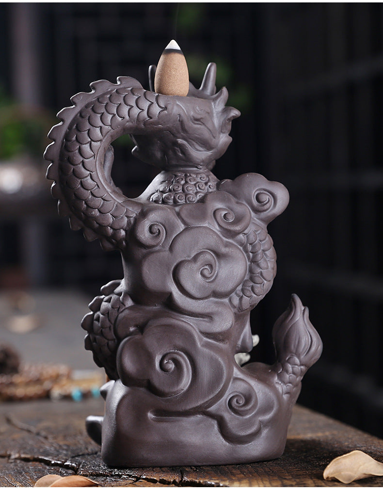 zensoullab Backflow Incense Burner Creative Ceramic Large Ornamental Decoration Indoor Tea Ceremony Antique Purple Clay Sandalwood Agarwood Incense Burner Incense Holder