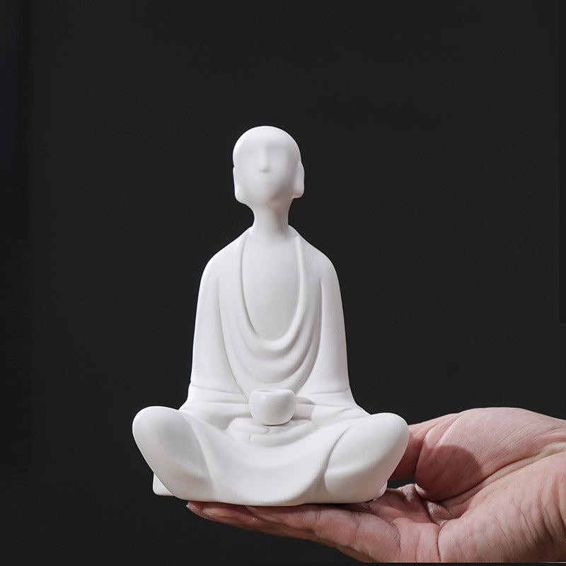 zensoullab Zen Ceramic Formless Buddha Handmade White Porcelain Little Monk Figurine Home Living Room Tea Ceremony Chinese Decor Ornament