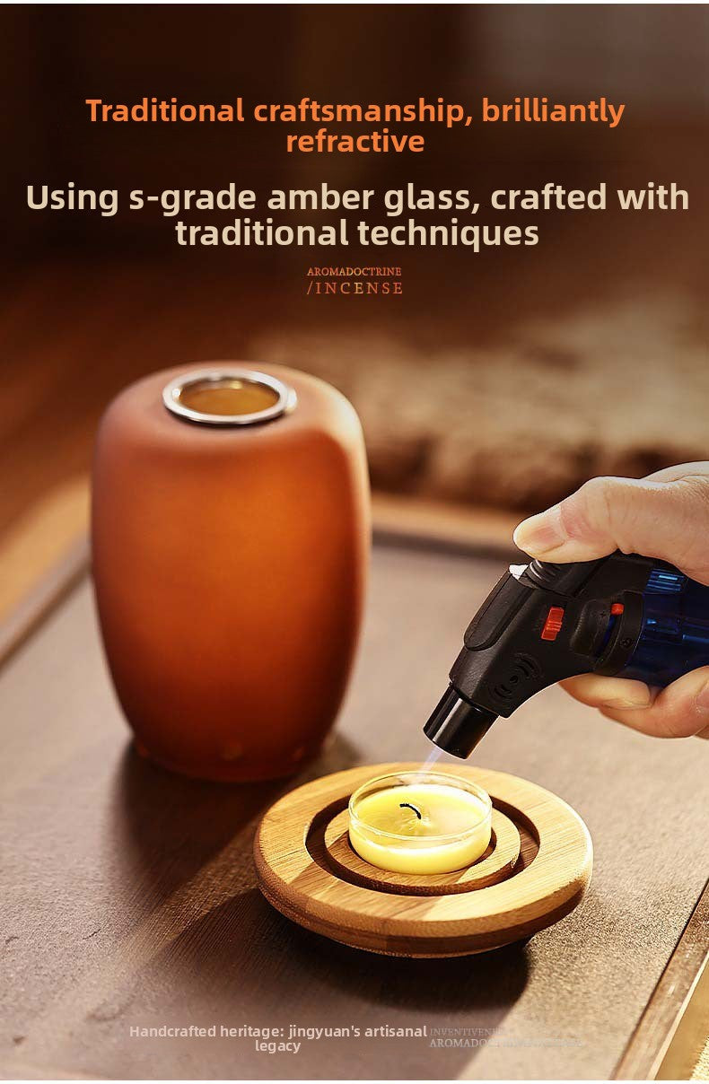 zensoullab Agarwood Incense Burner Glass Incense Burner Home Sandalwood Natural Incense Retro Fireproof Incense Burner Candle Incense Lamp