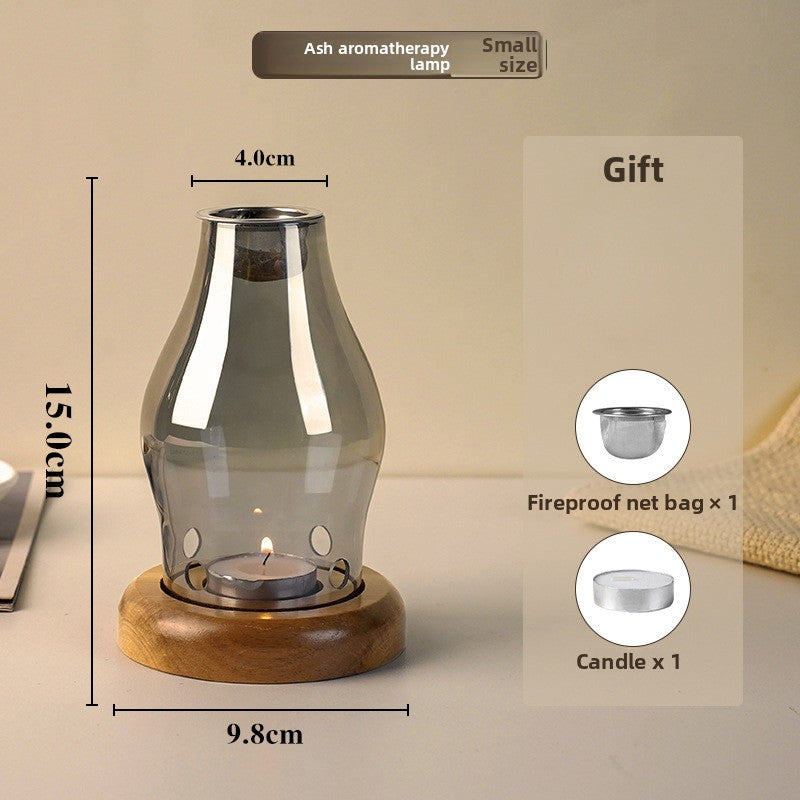 Zensoullab Japanese Style Solid Wood Windproof Glass Lampshade Candlestick Vintage Aromatherapy Candle Light Coffee Table Zen Atmosphere Ornaments