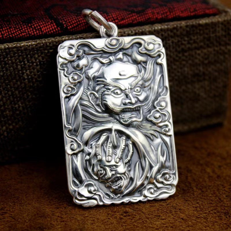 zensoullab Thai Silver Pendant Men's Six-Word Mantra Men's Dominant Pendant Necklace Zhongkui Buddha Statue Pendant Amulet Jewelry
