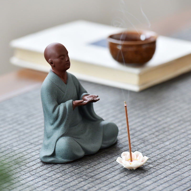 zensoullab Zen Ceramic Little Monk Desktop Decoration New Chinese Style Living Room Entrance Figure Soft Decoration Tea Table Tea Pet Premium Ornament