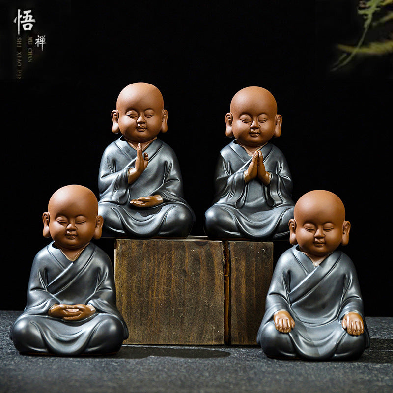 zensoullab Premium Yixing Zisha Little Monk Tea Pet Tea Tray Kung Fu Tea Set Accessories Ceramic Zen Little Sha Mu Figurine