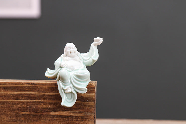 zensoullab Creative Chinese Ceramic Crafts Lucky Maitreya Buddha Home Living Room Buddha Statue Big Belly Laughing Buddha Small Home Decoration