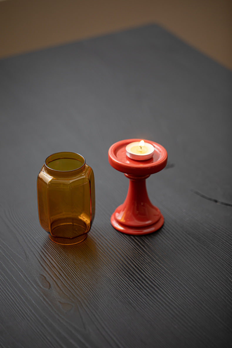 zensoullab Forbidden City Red Ming Qing Candle Holder Glass Chinese Zen Ornament Antique Tea Room Home Atmosphere Lamp Ceramic Tea Ceremony Accessories