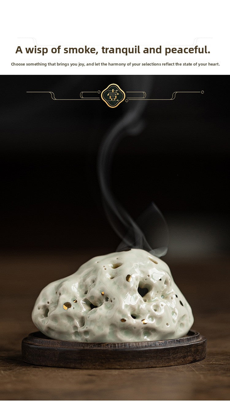 zensoullab Creative Ceramic Taihu Stone Small Incense Burner Home Indoor Aromatherapy Burner Zen Study Tea Room Incense Ornament Decoration