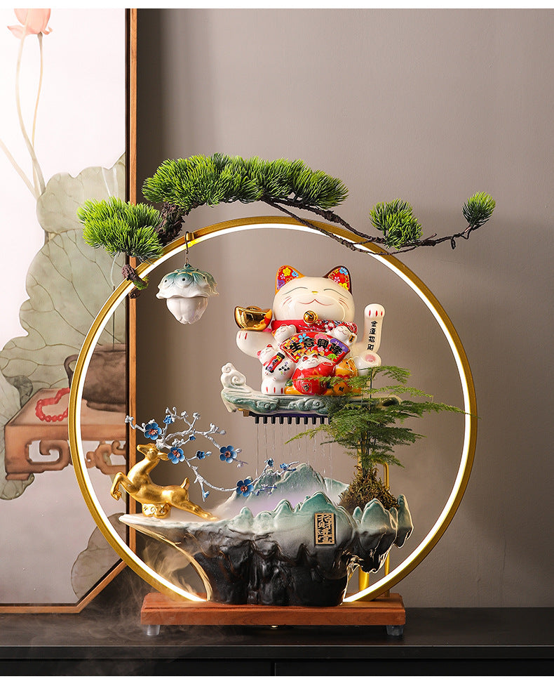 zensoullab Lucky Cat Flowing Water Wealth-Attracting Ornament Circulating Water Living Room Desktop Decoration