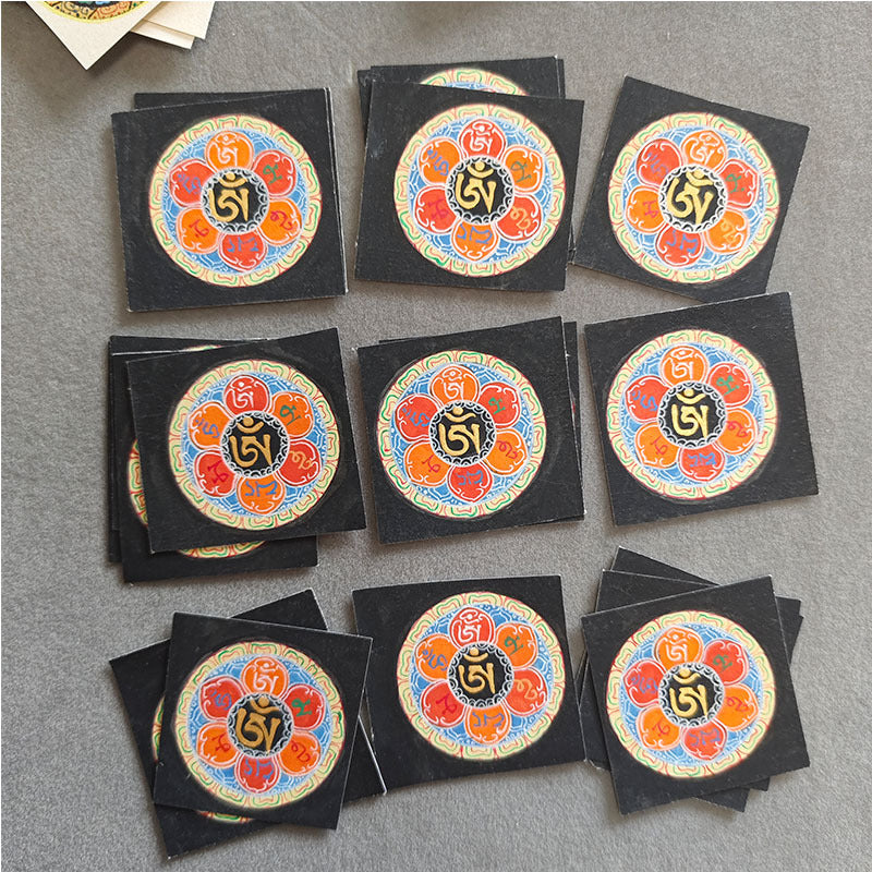 zensoullab Nepal Hand-painted Six-Word Mantra Scripture Altar Offering Thangka Round Gawu Box Guanyin Small Thangka Painting Necklace Pendant