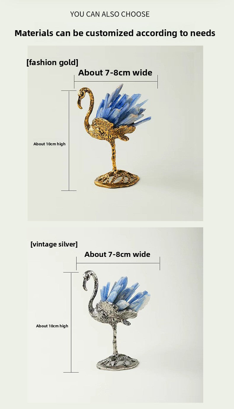 zensoullab Natural Kyanite Flamingo Ornament Kyanite Cluster Alloy Small Animal Crystal Craft Home Decoration