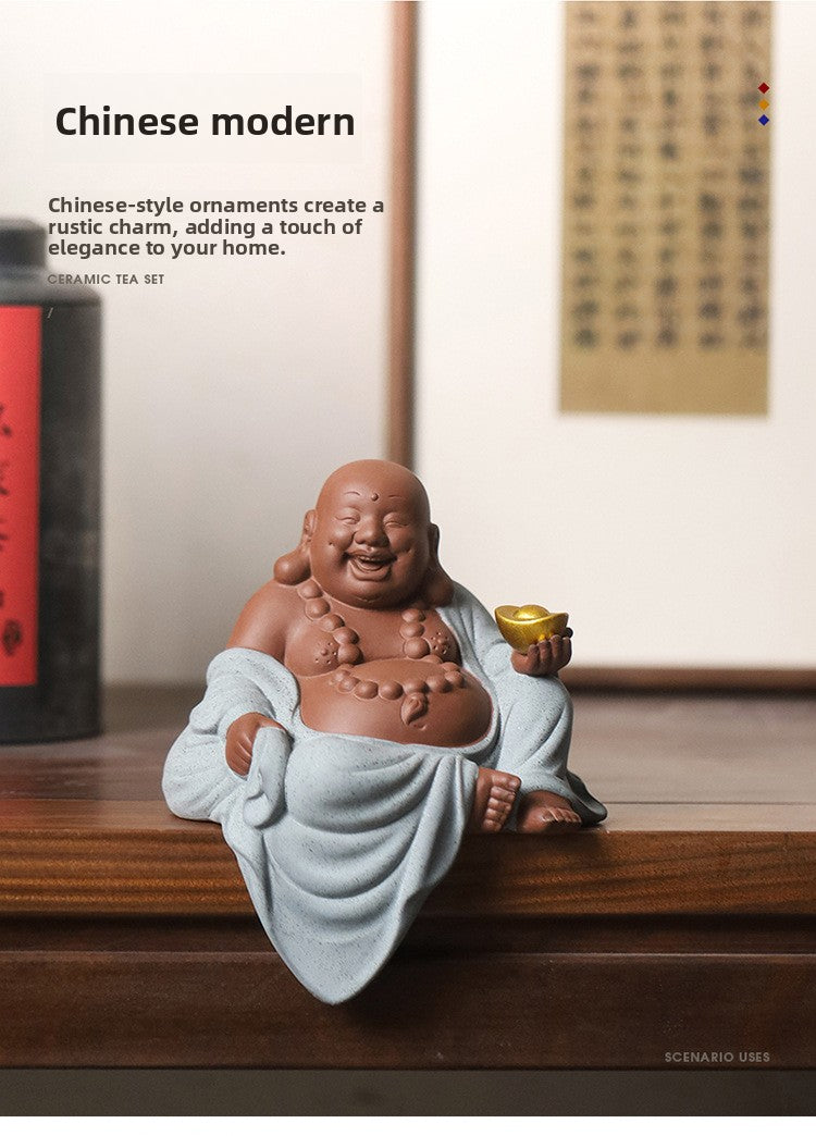zensoullab Zen Wealth-Attracting Ceramic Maitreya Buddha Figurine Laughing Buddha New Chinese Style Living Room Entrance Hall Curio Shelf Office Tea Room Decoration