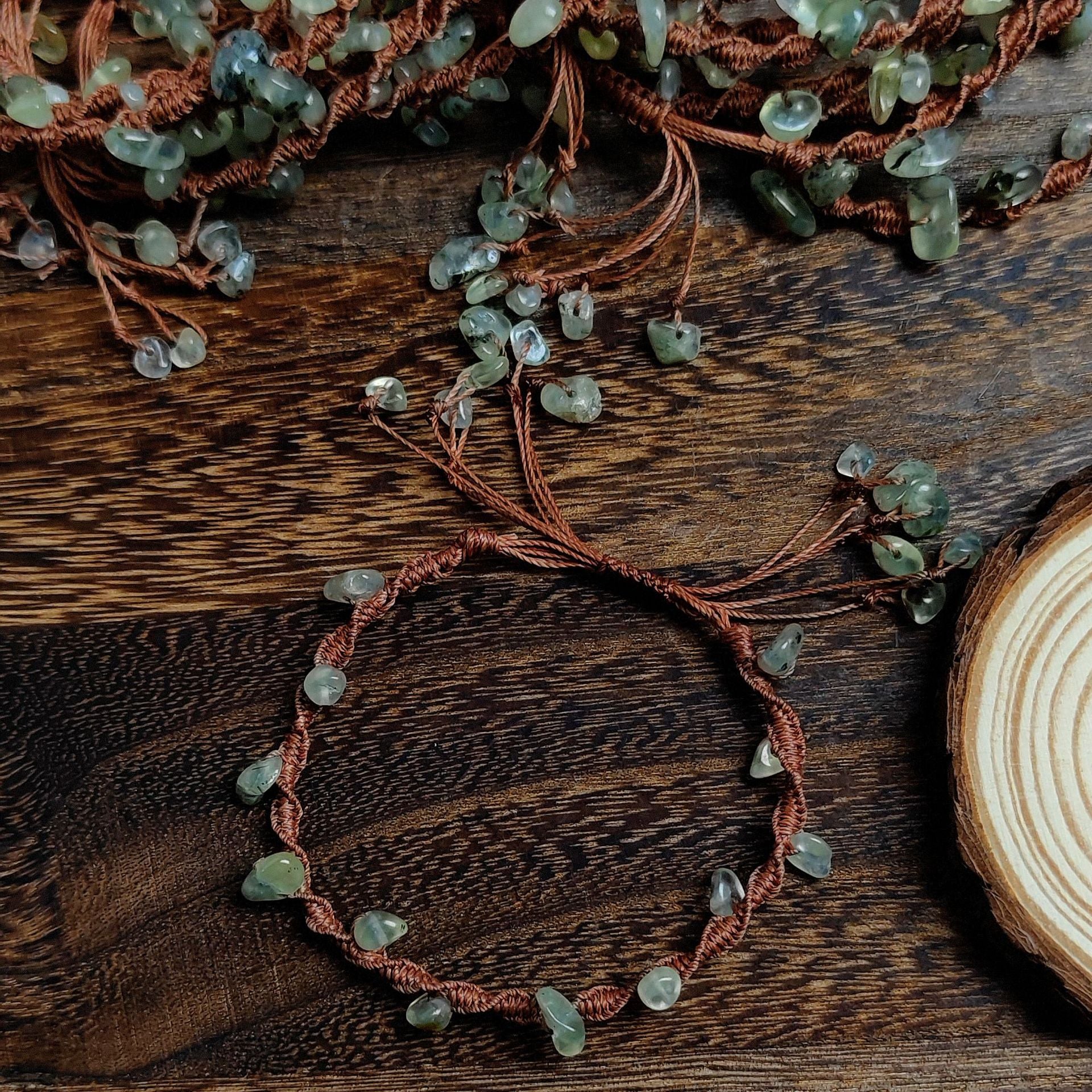 zensoullab Green Island Flower Ring Grape Stone Heavy Craft Braided Rope Bracelet