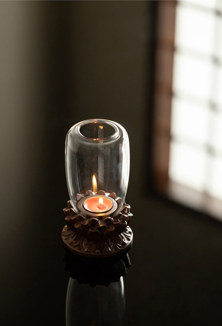 Zensoullab Antique Glass Candlestick Windshield Lampshade Lotus Buddha Candle Lamp Zen Tea Room Decoration Aromatherapy Candle Ambience Light