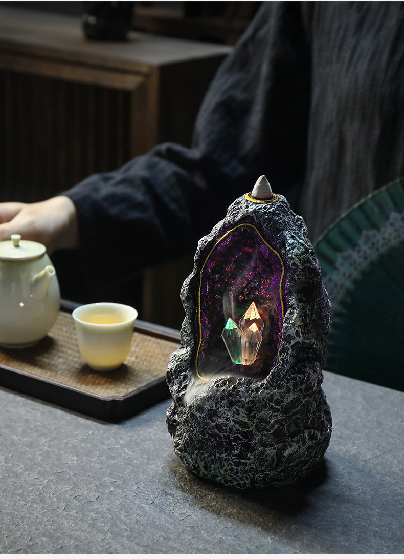 zensoullab Creative Resin Backflow Incense Burner Crystal Cave LED Night Light Aesthetic Indoor Incense Creative Ornament Backflow Incense