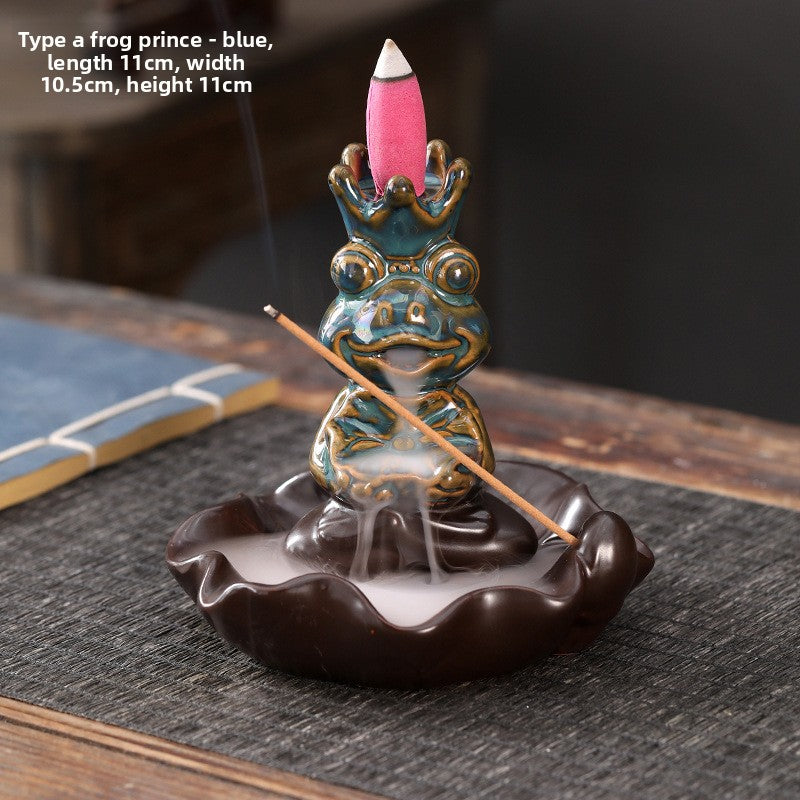 zensoullab Frog Prince Backflow Incense Burner Ceramic Creative Ornament Home Decoration Incense Holder Incense Stand Incense Device