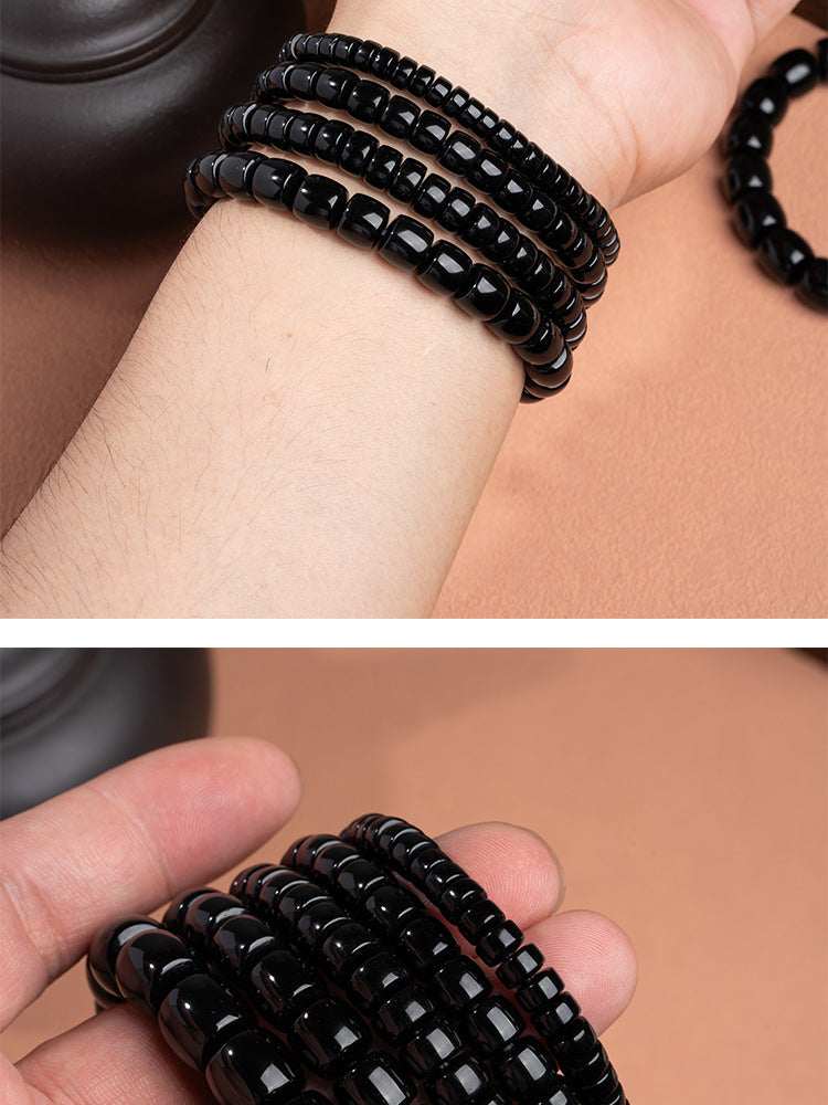 zensoullab Natural Straight-Cut Black Agate Dzi Bead Bracelet Fashion Versatile Unisex Couple Style Single Circle Medicine Tablet Bracelet In Stock
