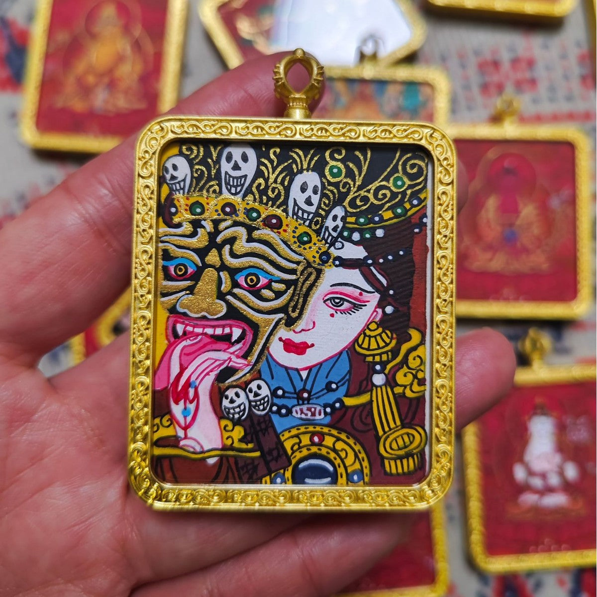 zensoullab Nepal Hand-painted Female God of Wealth Thangka Zaka Ram Past and Present Life Tibetan God of Wealth Small Thangka Gawu Box Pendant