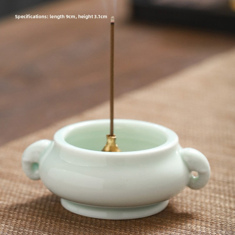 zensoullab Chinese Style Mini Ceramic Incense Burner Tea Room Home Worship Three-legged Incense Burner Portable Incense Holder Incense Ceremony Zen Small Ornament