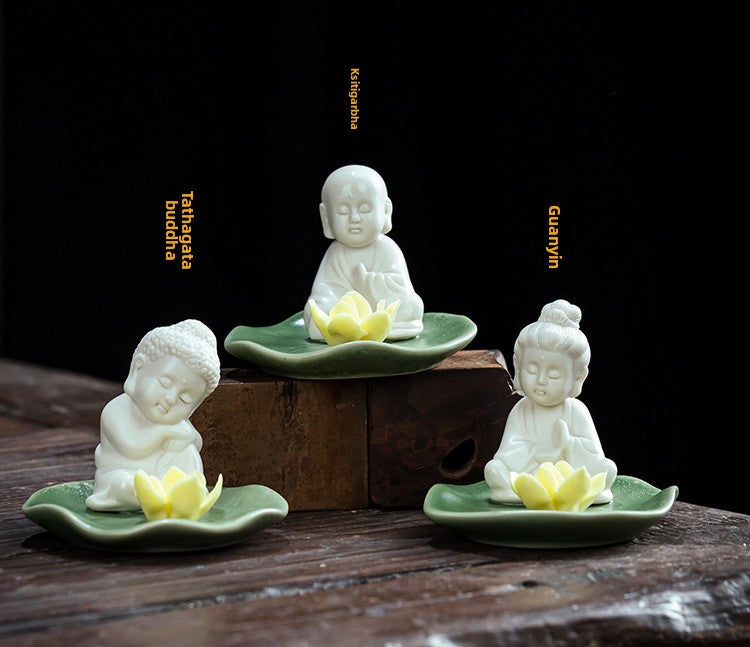 zensoullab Creative Home Decor Incense Holder Incense Tray Incense Stand Lotus Leaf Ceramic Incense Stick Holder Three Saints Home Living Room Tea Room Incense Burner