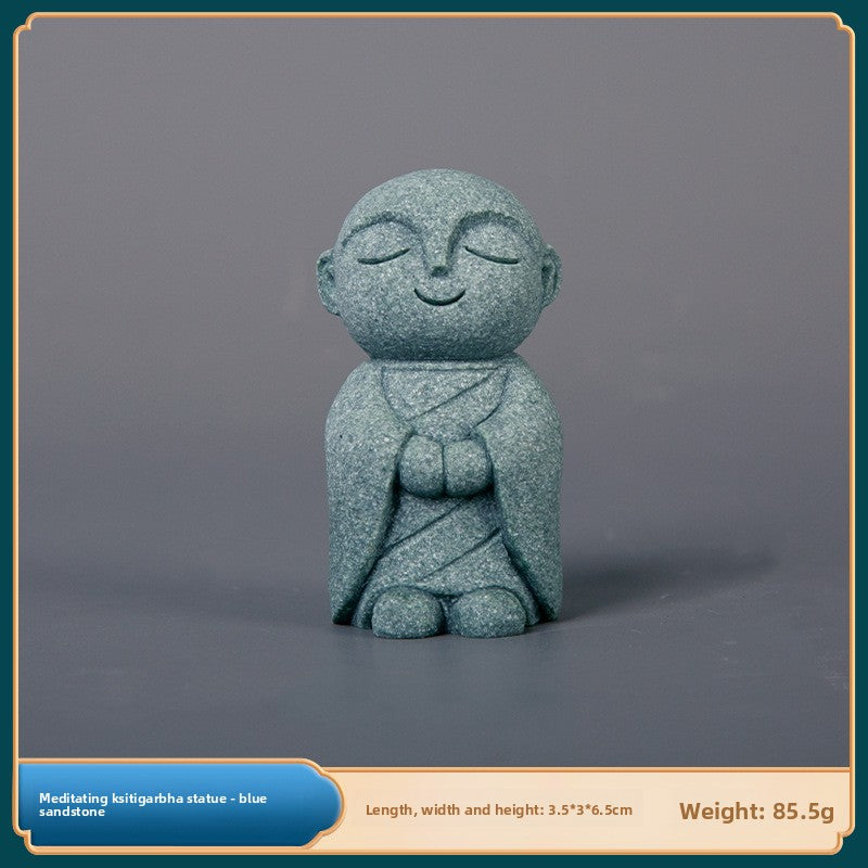 zensoullab Green Sand Stone Japanese Style Little Monk Home Aromatherapy Decoration Kyoto Kanzan Shape Fish Tank Aquarium Bonsai Matching Ornament