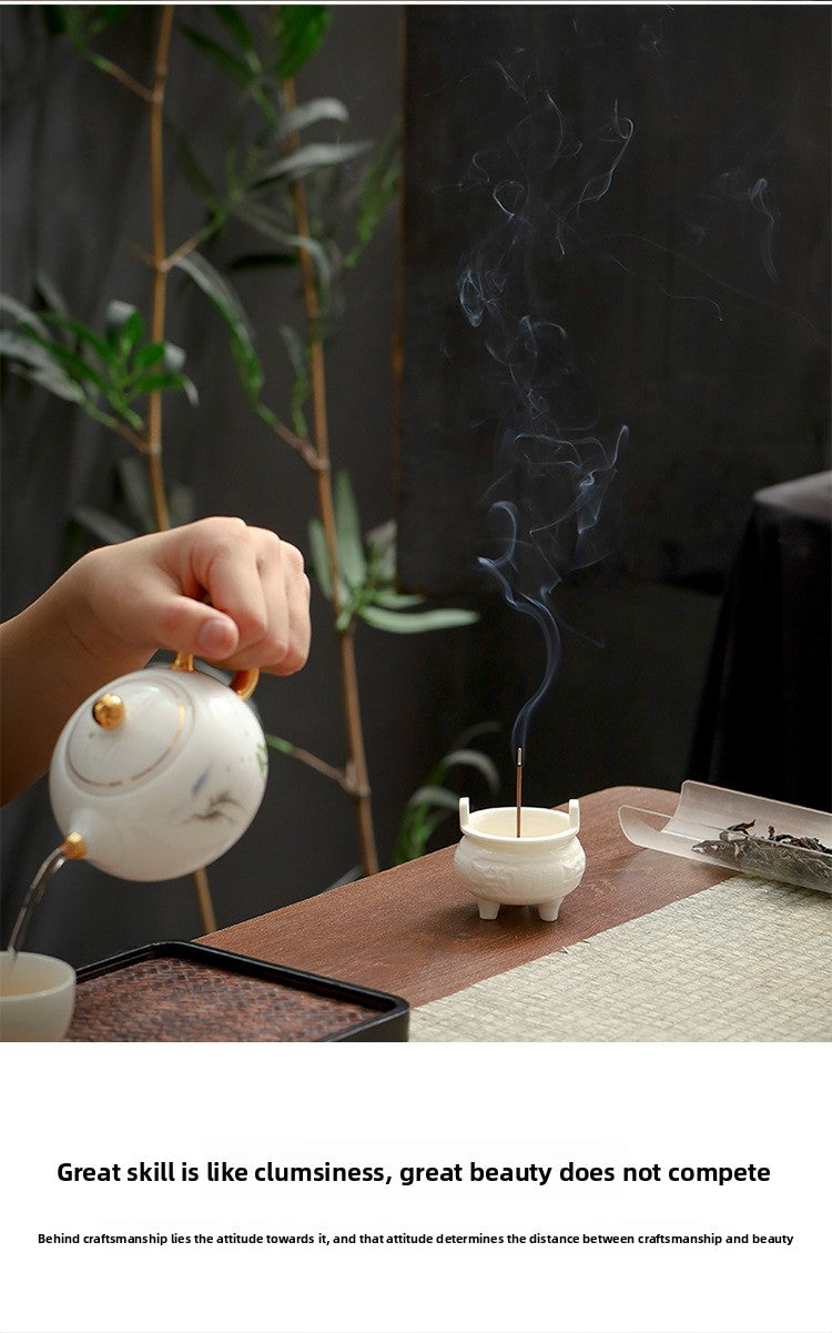 zensoullab Chinese Style Mini Ceramic Incense Burner Tea Room Home Worship Three-legged Incense Burner Portable Incense Holder Incense Ceremony Zen Small Ornament