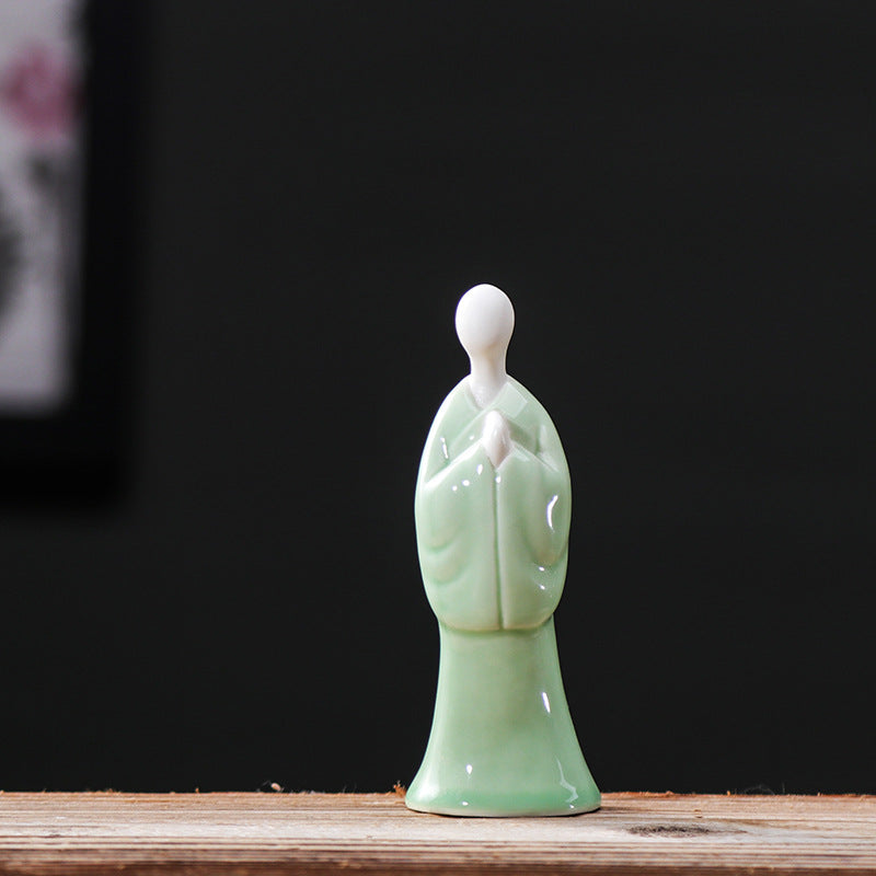zensoullab Creative New Chinese Style Ceramic Figure Formless Buddha Zen Monk Ornament Fish Tank Bonsai Entrance Living Room Home Decoration