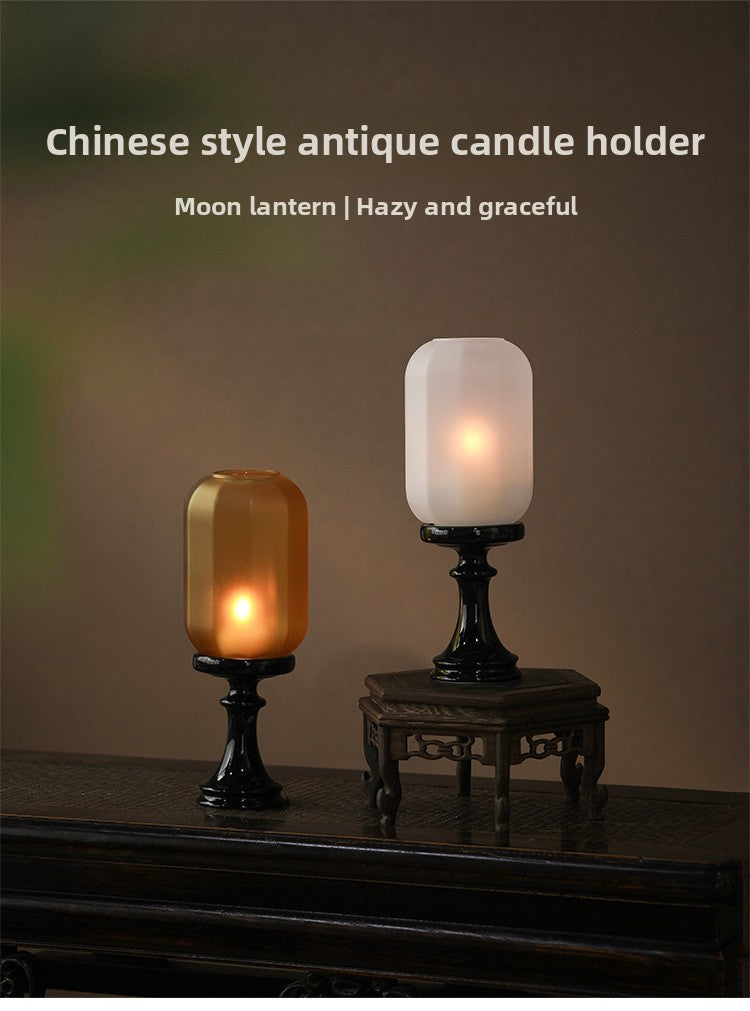 Zensoullab Antique Style Domestic Aromatherapy Candle Candlestick Chinese Zen Antique Lampshade Ceramic Decoration Tea Room Ambience Light