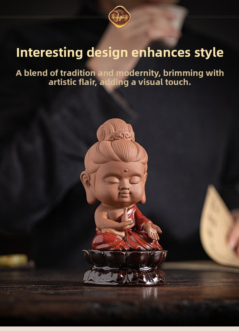zensoullab Zen Chinese Style Saha Three Saints Desktop Ornament Creative Home Ceramic Buddhist Living Room Entrance Display Shelf Decoration