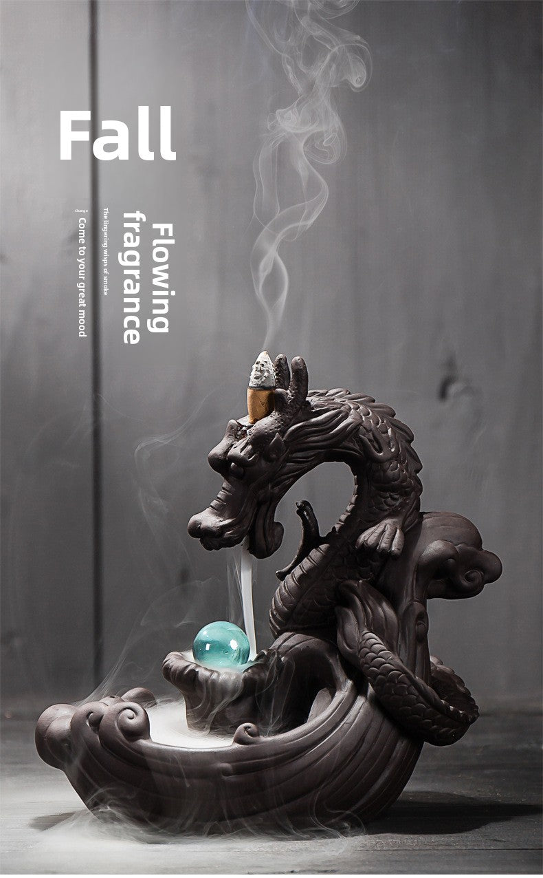 zensoullab New Purple Clay Dragon Backflow Incense Burner Creative LED Light Windproof Cover Dragon Backflow Incense Burner Home Decor Original