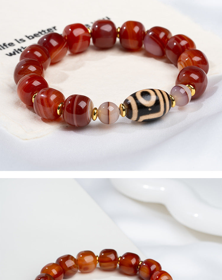zensoullab Natural Sardonyx Dzi Bead Bracelet Fashionable Versatile Unisex Couple Style One-Line Pharmacist Single Circle Bracelet