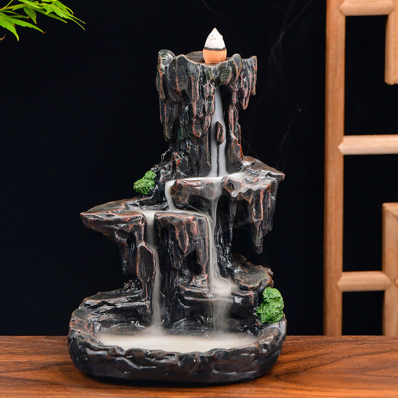 zensoullab Resin Carved Backflow Incense Burner Mountain Water Creative Aromatherapy Burner Ornamental Smoke Incense Burner Agarwood Sandalwood Incense Dehua Ceramic
