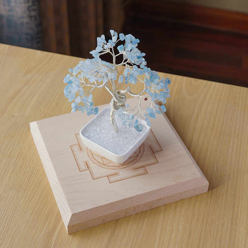 zensoullab Natural Aquamarine Crystal Raw Stone Tree of Life Wealth-Attracting Desktop Office Ornament Crystal Craft