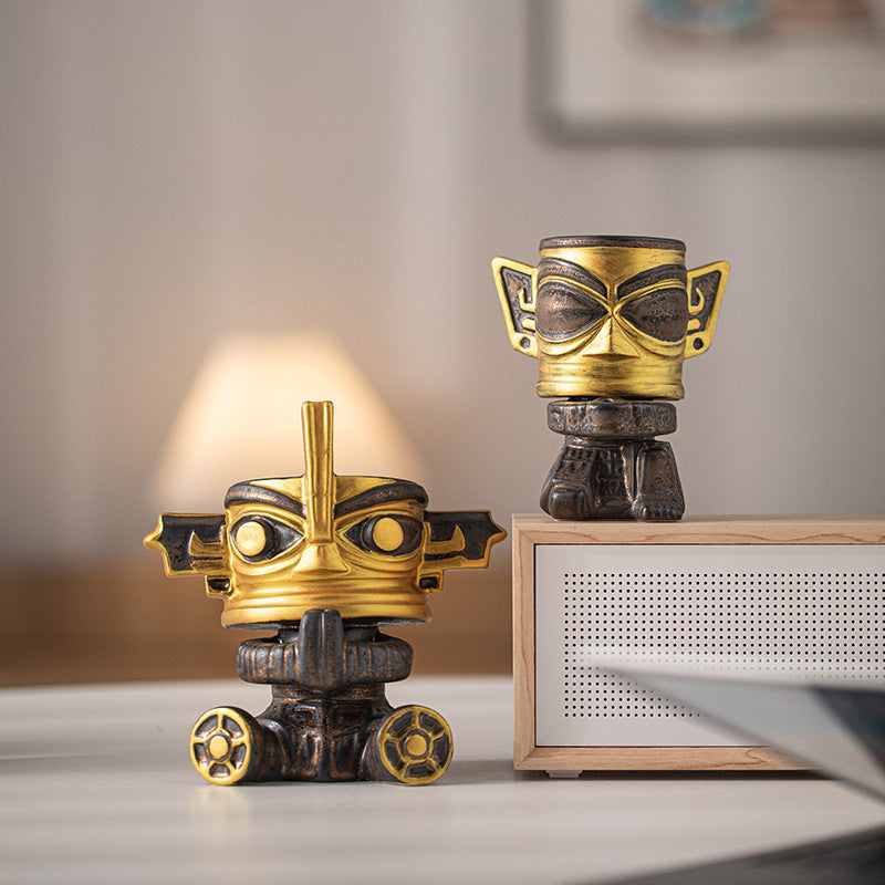 zensoullab National Trend Cultural Creative Ceramic Sanxingdui Zongmu Standing Figure Gold-Faced Ornament Home Living Room Tea Room Desktop Decoration